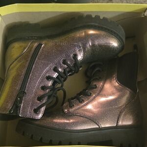 Silver Metallic Combat Boots with Lace-Up Design